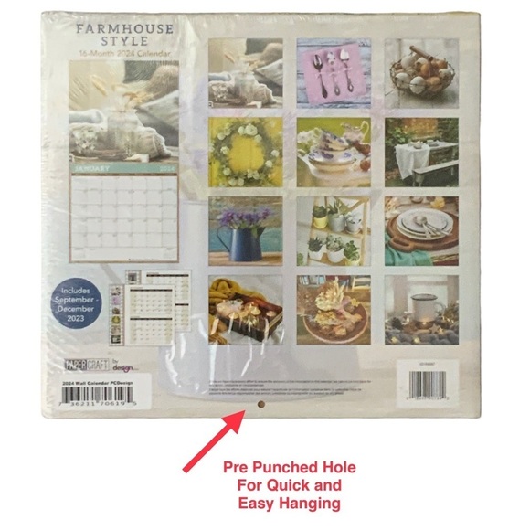 Calendar 2024 Farmhouse 16 Month Wall Calendar Organizer Full Size 12 X 22 in - Picture 4 of 13